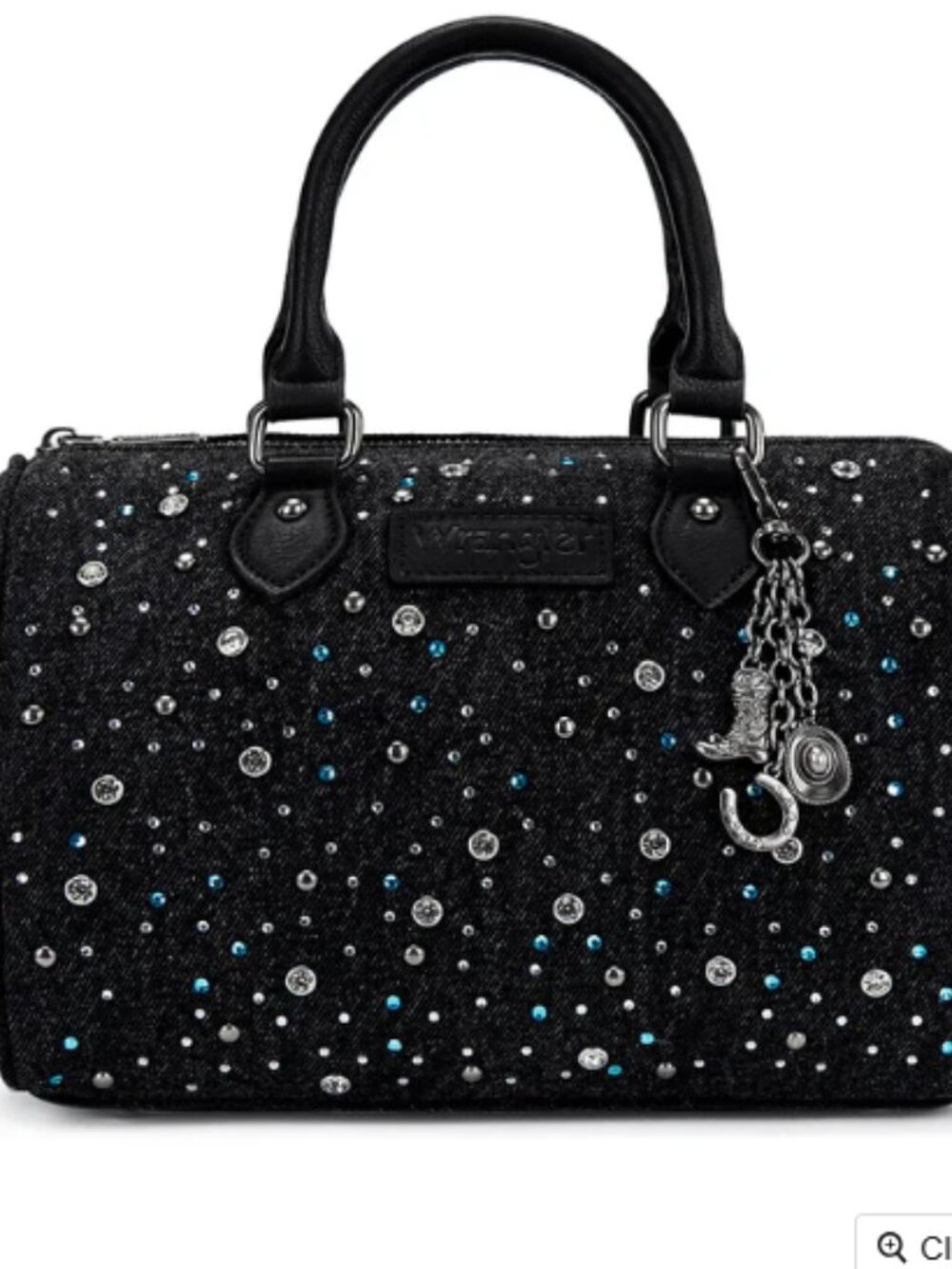 Wrangler Western Rhinestone Denim Boston Crossbody Bag-Black